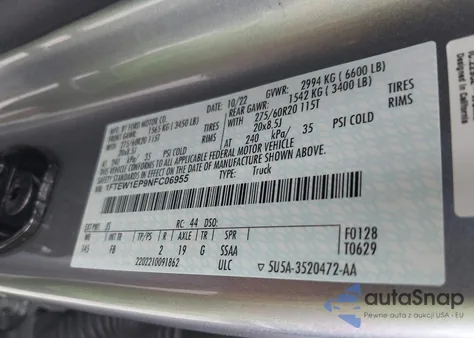 2022 Ford F-150 Xlt из США, поврежденный, VIN 1FTEW1EP9NFC06955